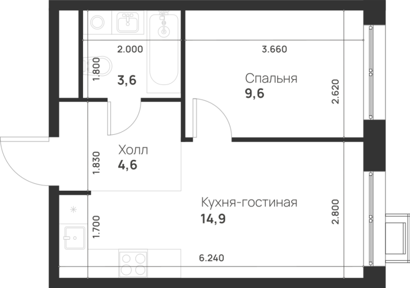 2 ккв (Евро) 32,7 м²