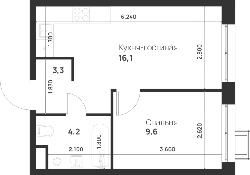 2 ккв (Евро) 33,2 м²