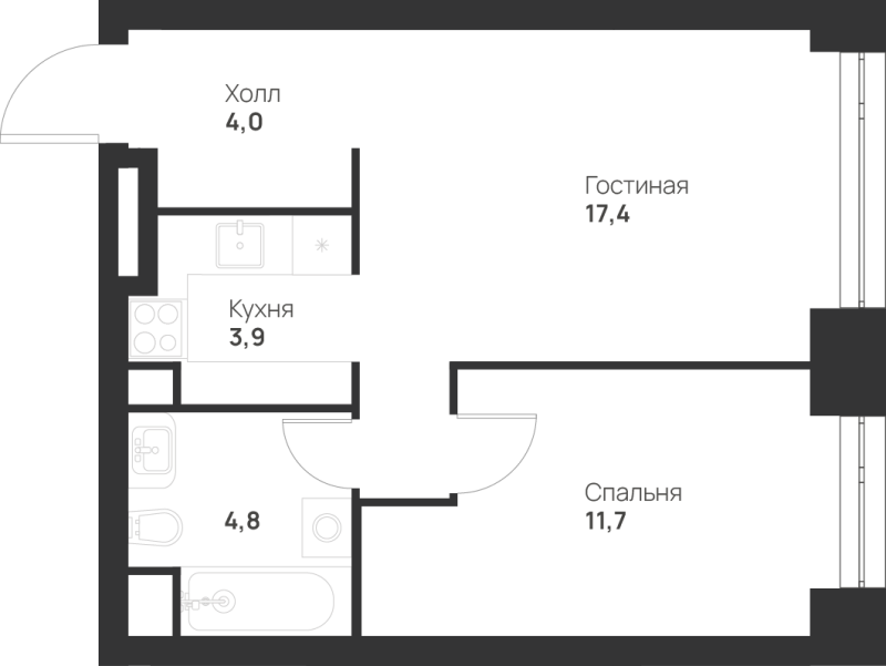 2 ккв (Евро) 41,8 м²