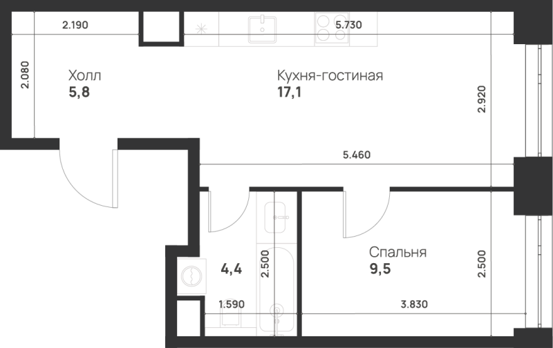 2 ккв (Евро) 36,8 м²