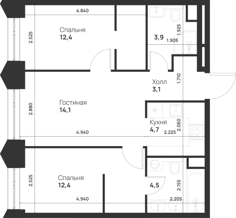 3 ккв (Евро) 55,1 м²