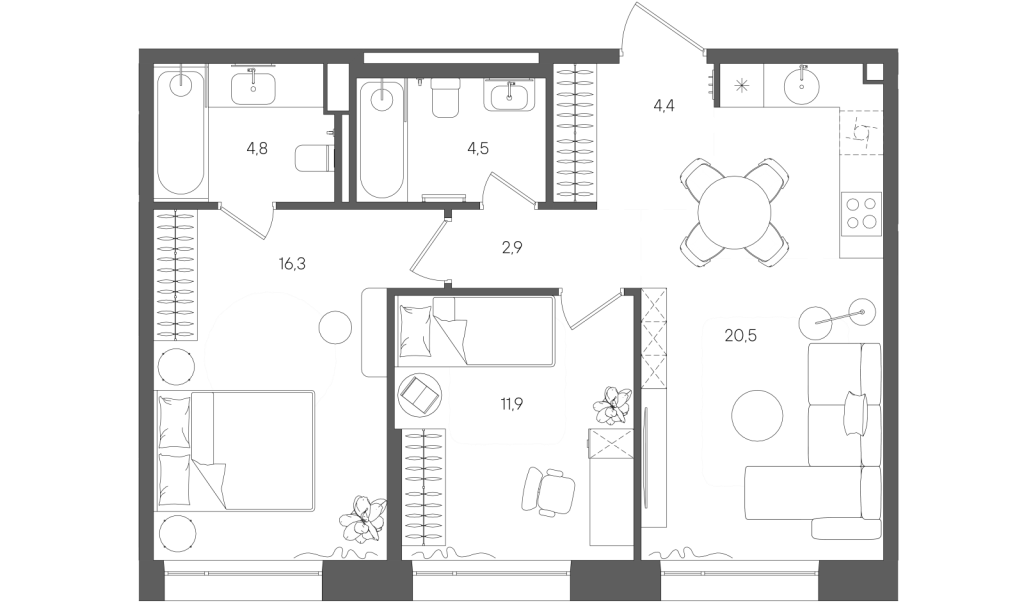 3 ккв (Евро) 65,3 м²