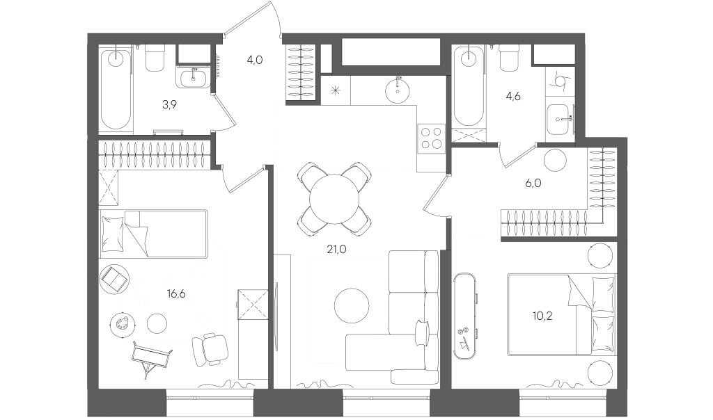 3 ккв (Евро) 66,5 м²