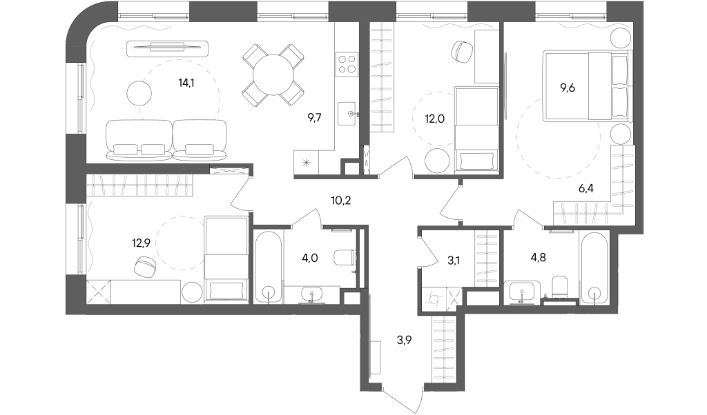 4 ккв (Евро) 90,7 м²