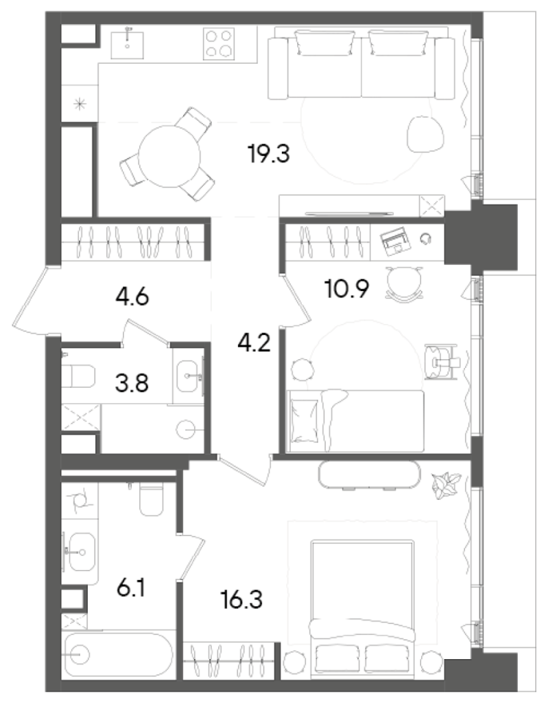 3 ккв (Евро) 65,2 м²