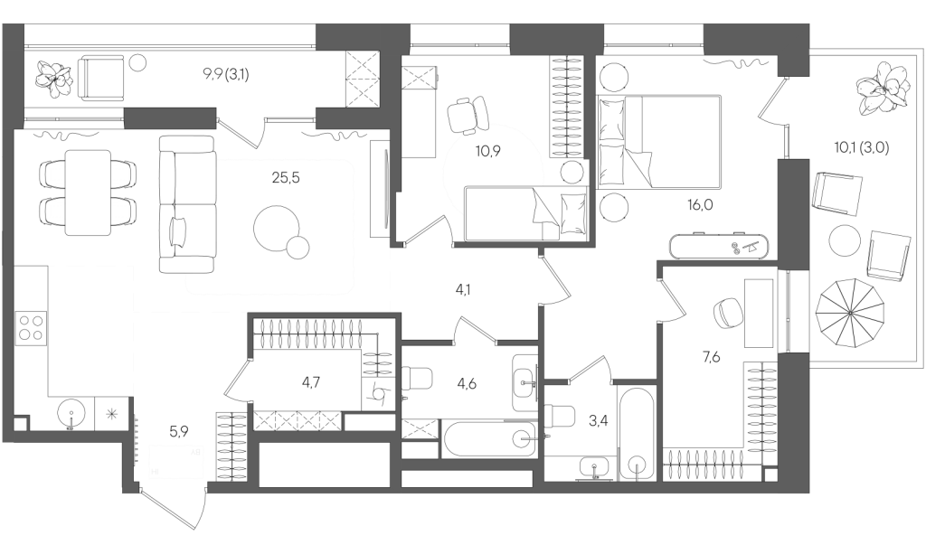 3 ккв (Евро) 88,8 м²