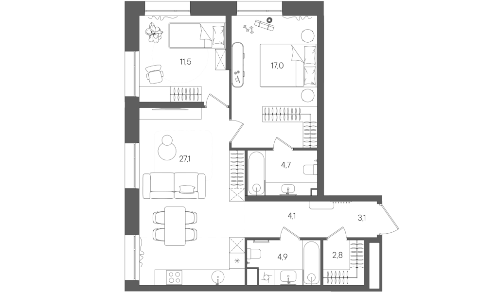 3 ккв (Евро) 75,2 м²