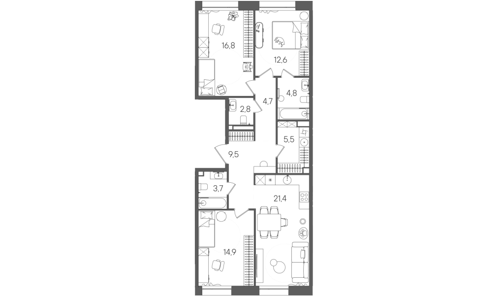4 ккв (Евро) 96,7 м²