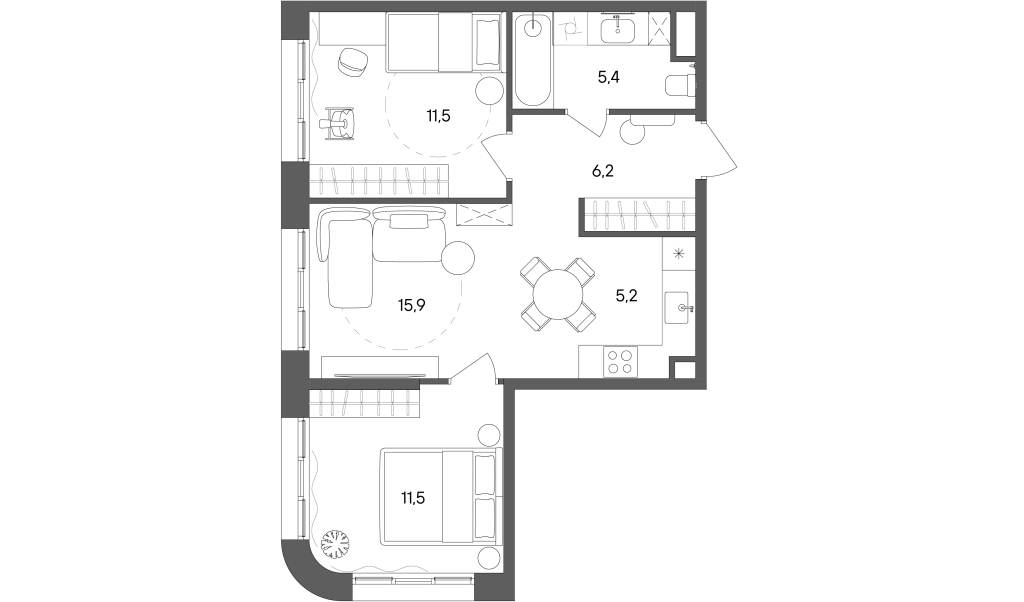 3 ккв (Евро) 55,7 м²