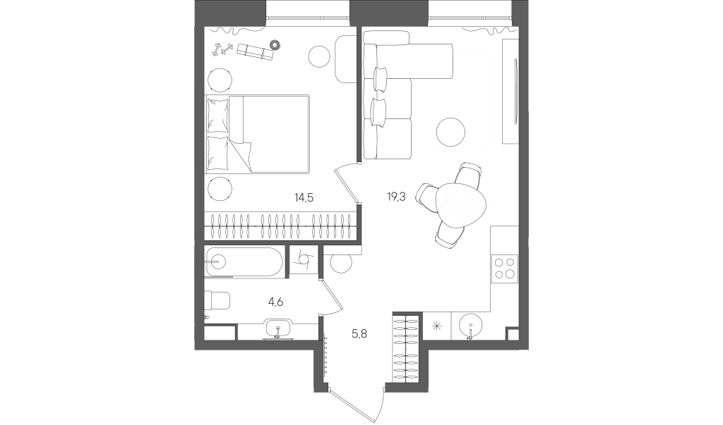 2 ккв (Евро) 44,2 м²