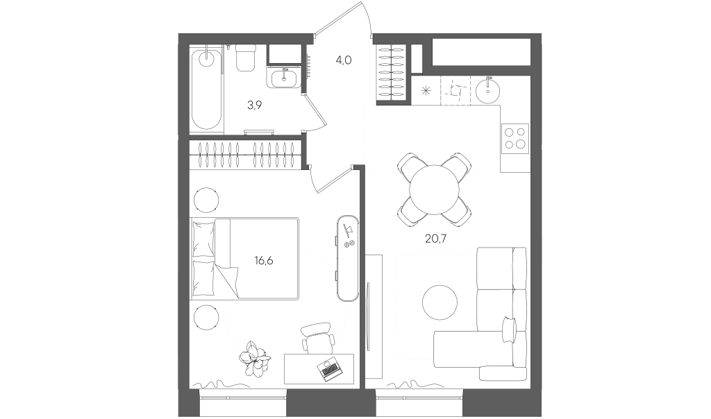 2 ккв (Евро) 45,3 м²