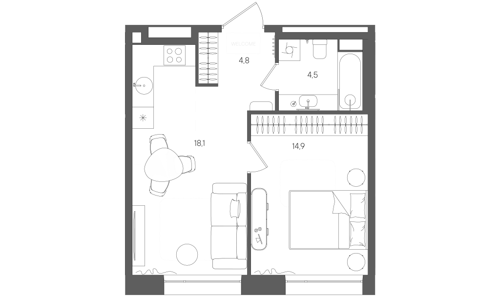2 ккв (Евро) 42,3 м²
