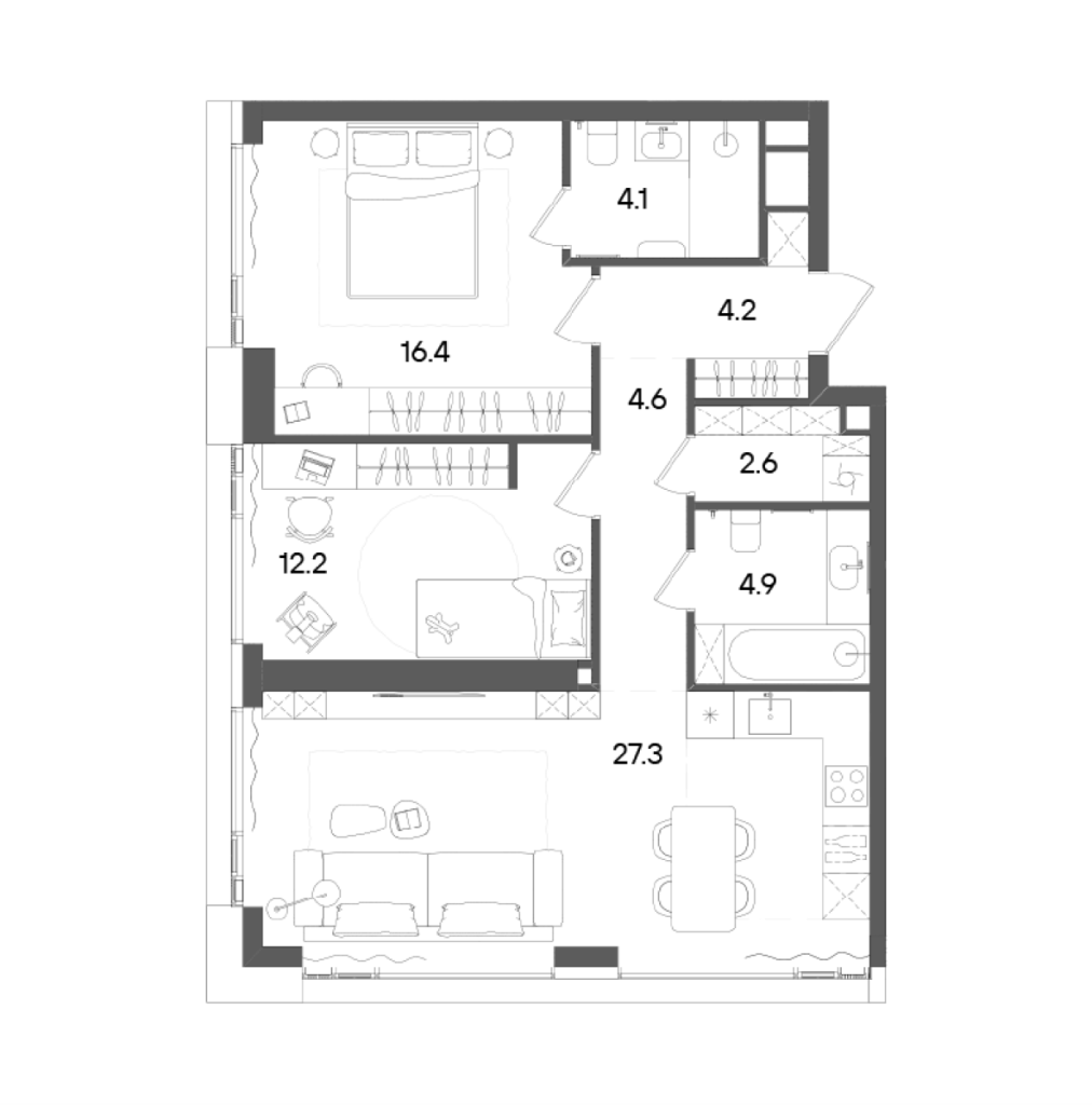 3 ккв (Евро) 77,2 м²