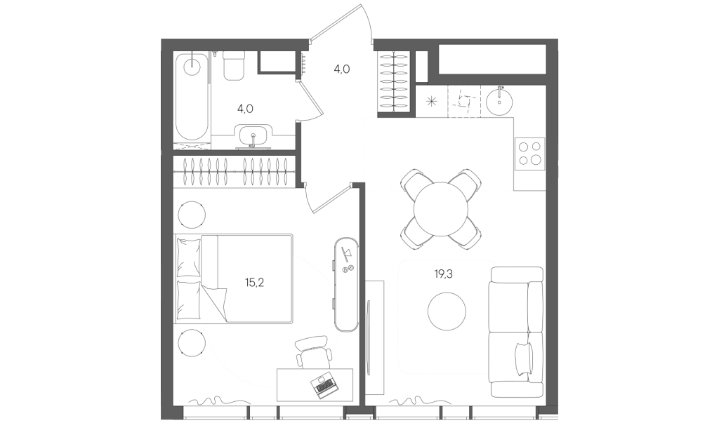 2 ккв (Евро) 42,5 м²