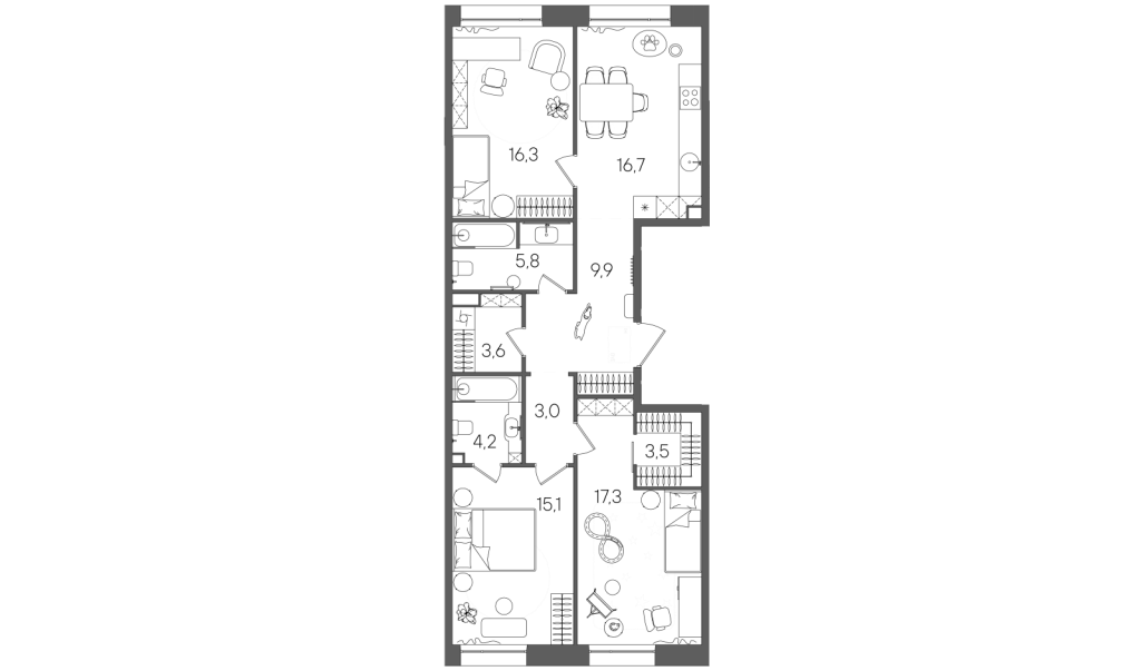 4 ккв (Евро) 95,4 м²