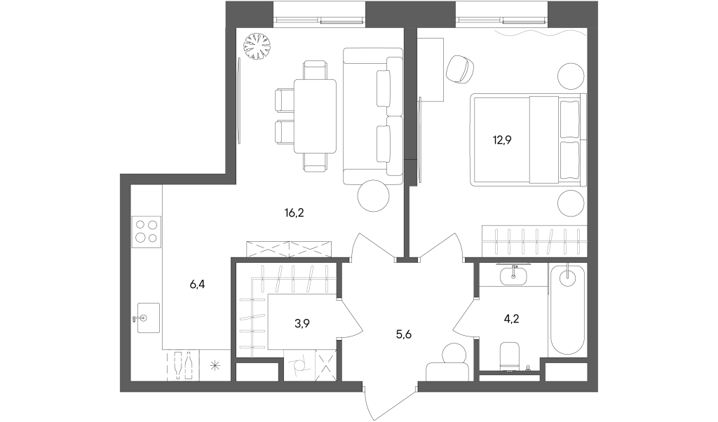 2 ккв (Евро) 49,2 м²