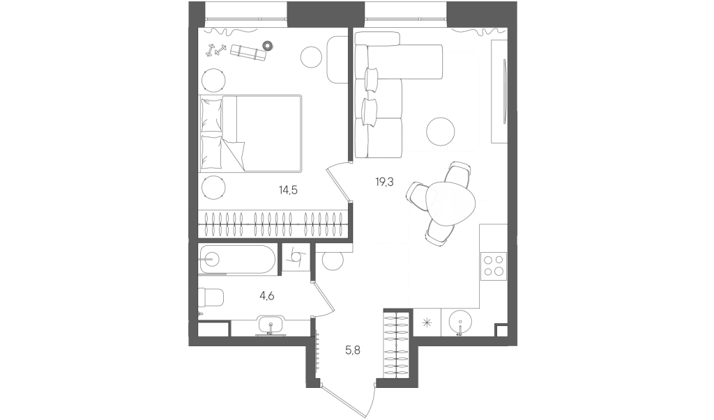 2 ккв (Евро) 44,2 м²