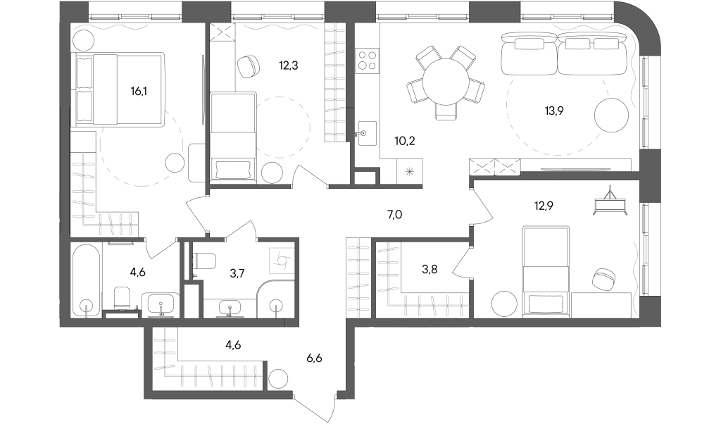 4 ккв (Евро) 95,7 м²