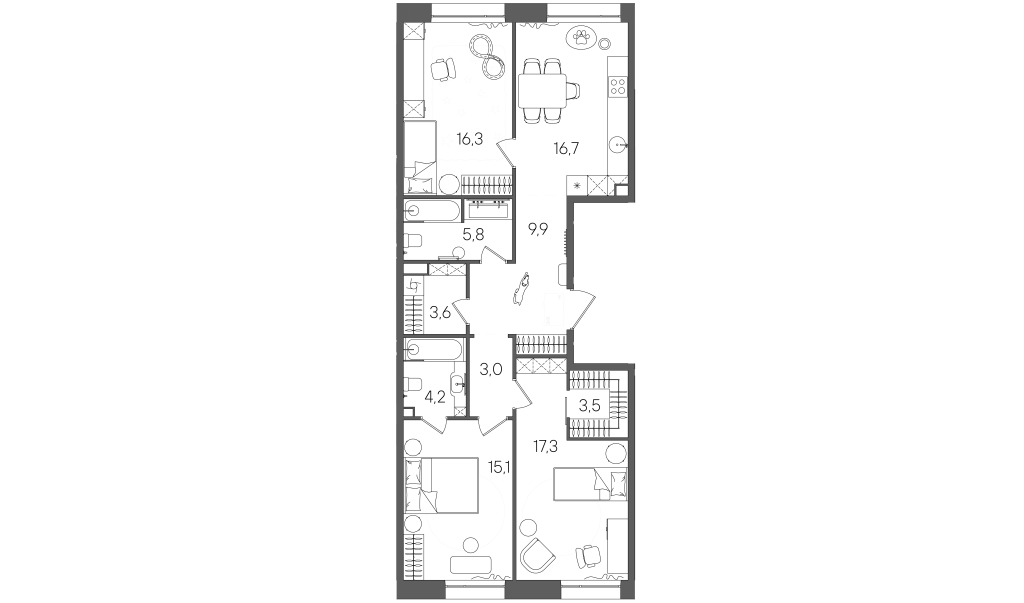 4 ккв (Евро) 95,4 м²