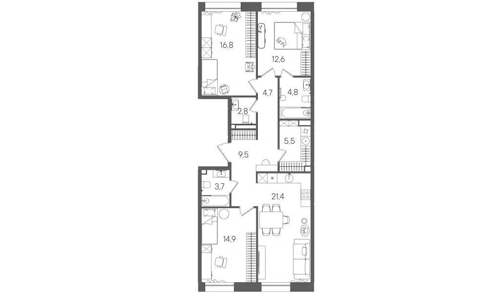 4 ккв (Евро) 96,7 м²