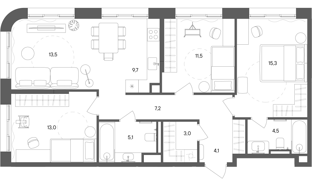 4 ккв (Евро) 86,9 м²