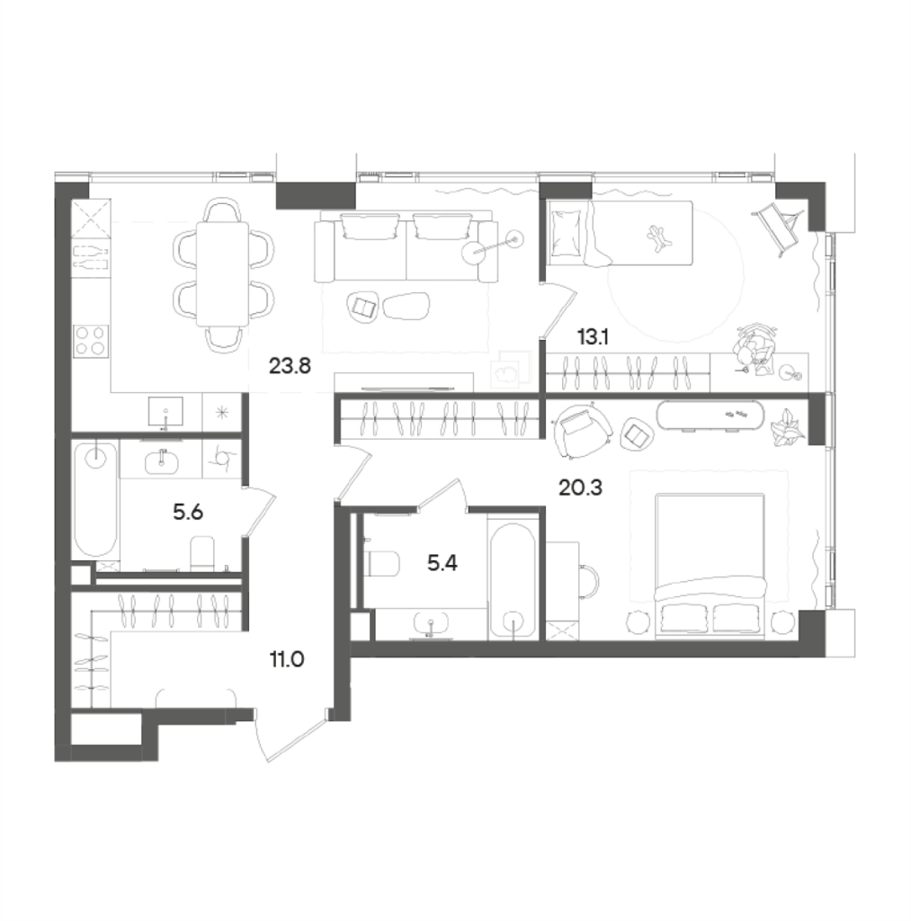 3 ккв (Евро) 79,9 м²