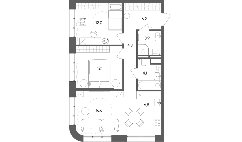 3 ккв (Евро) 66,5 м²