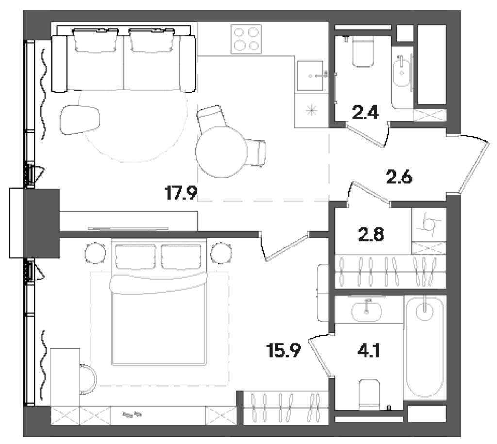 2 ккв (Евро) 47,1 м²