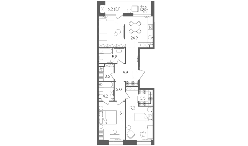 3 ккв (Евро) 90,4 м²