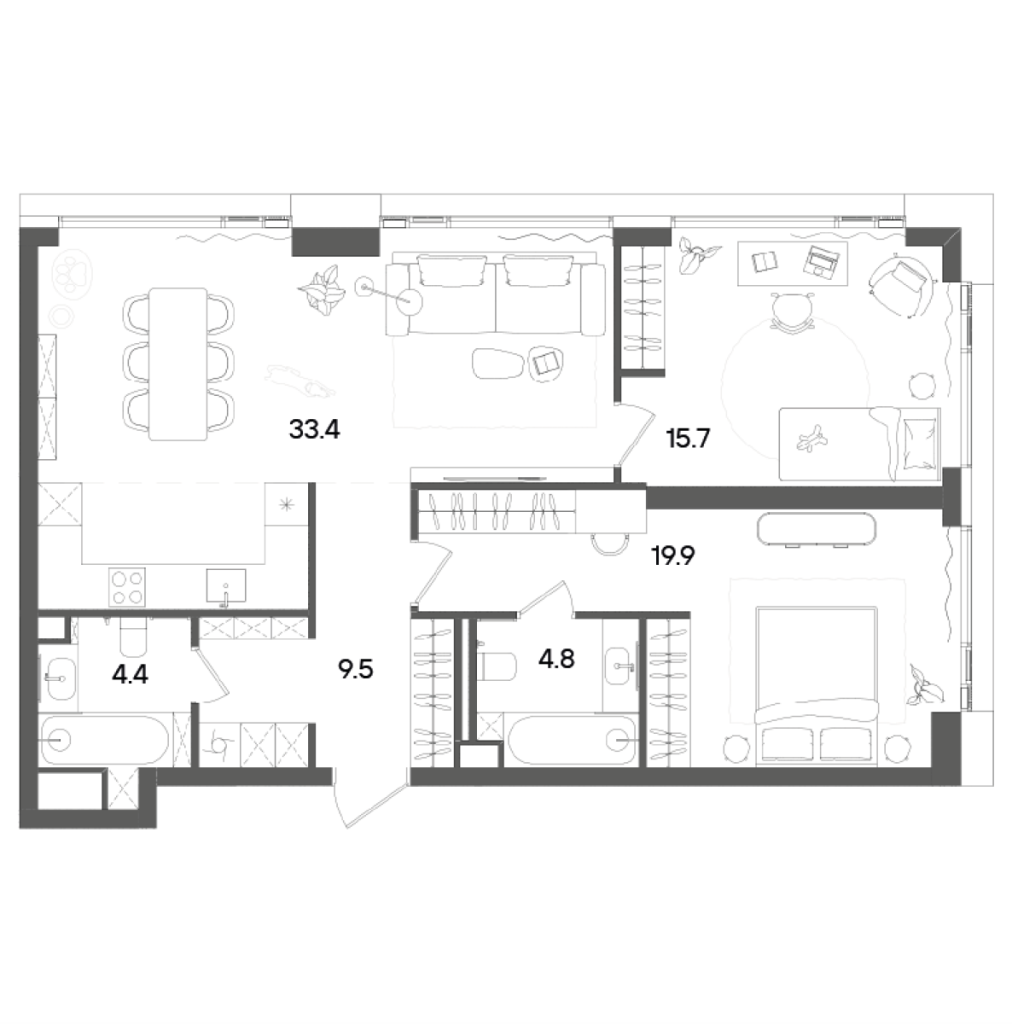 3 ккв (Евро) 82,7 м²