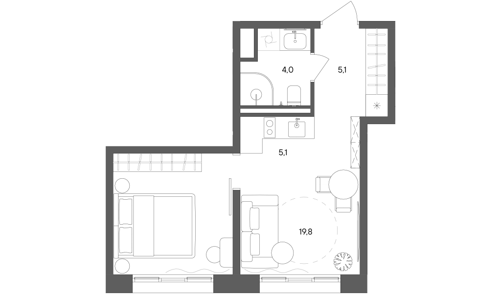 1 ккв 34 м²