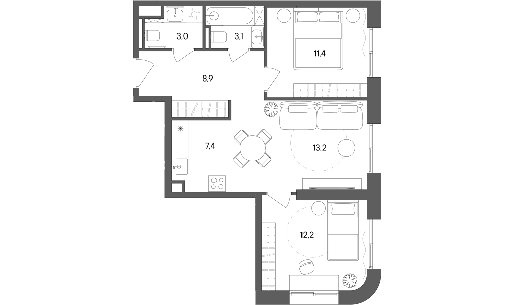 3 ккв (Евро) 59,2 м²
