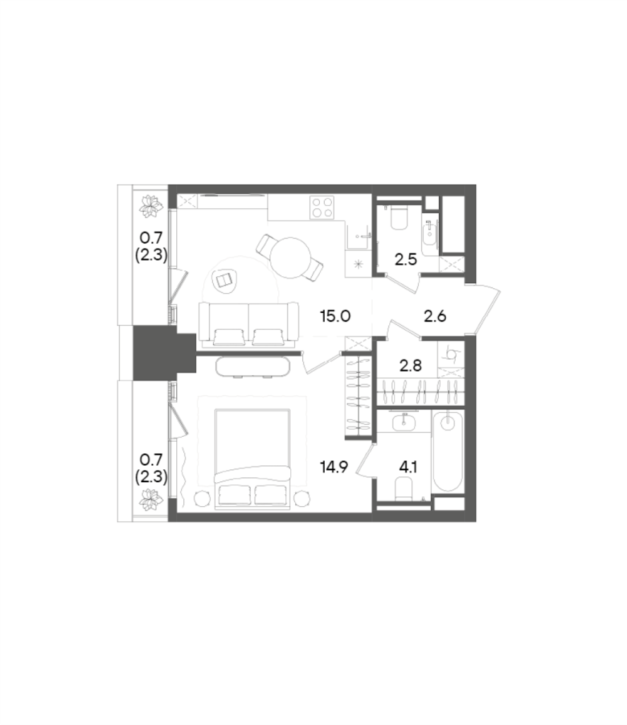 2 ккв (Евро) 43,3 м²