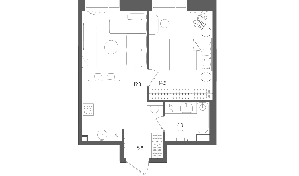 2 ккв (Евро) 43,9 м²