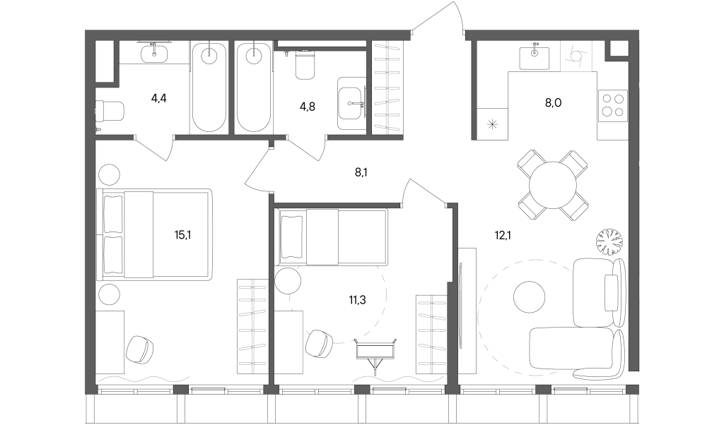 3 ккв (Евро) 63,8 м²
