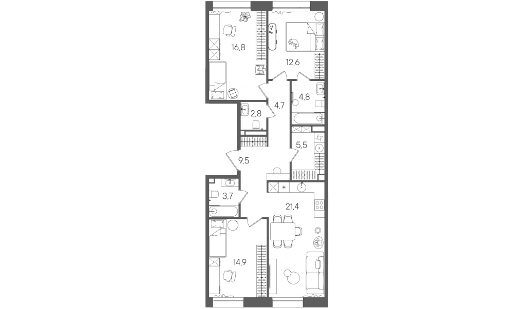 4 ккв (Евро) 96,7 м²