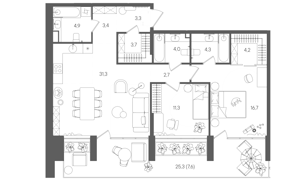 3 ккв (Евро) 97,4 м²