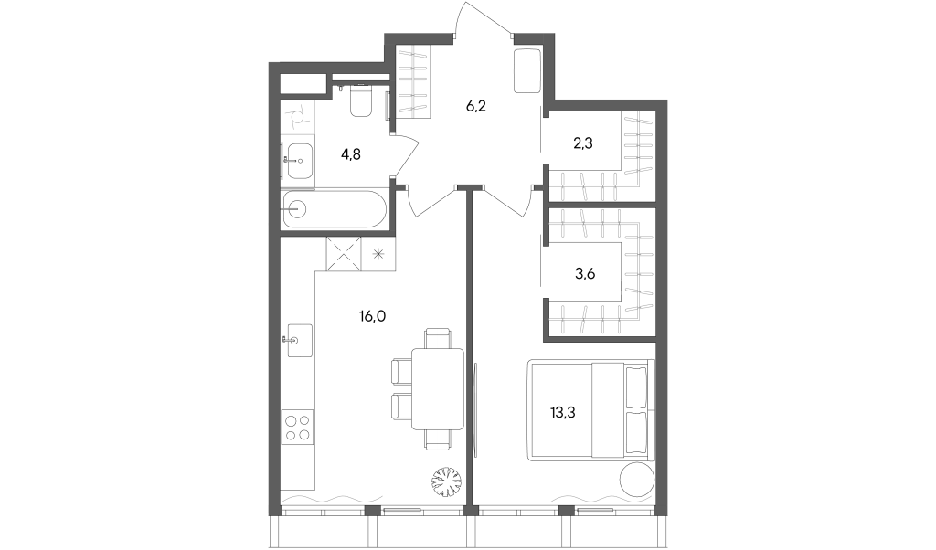 2 ккв (Евро) 46,2 м²