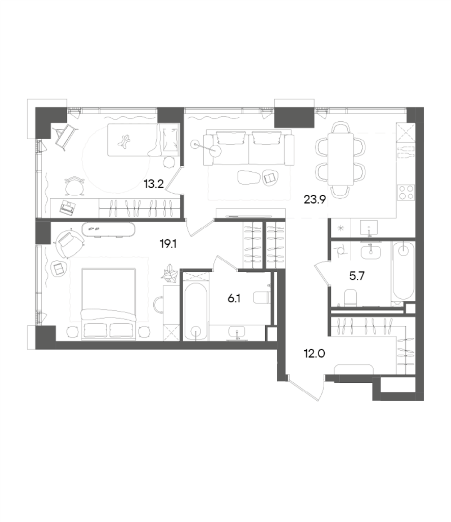 3 ккв (Евро) 80 м²