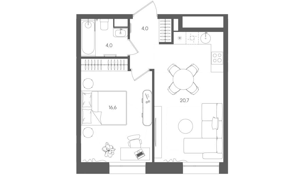 2 ккв (Евро) 45,3 м²