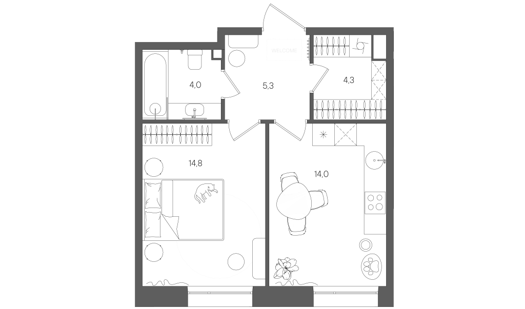 1 ккв 42,4 м²
