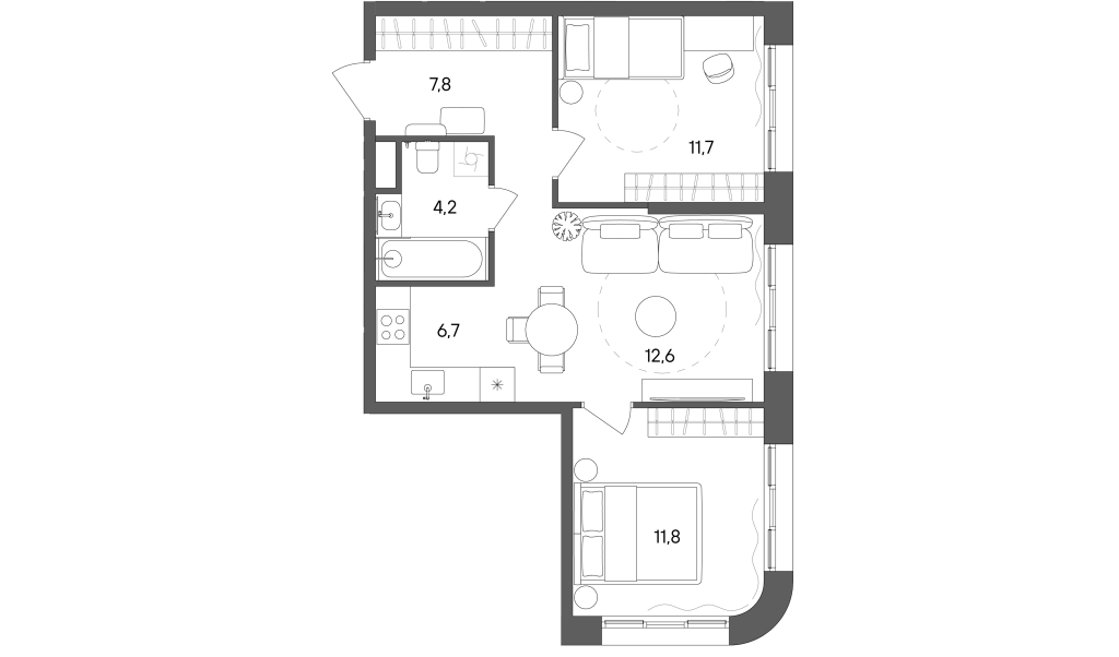 3 ккв (Евро) 54,8 м²