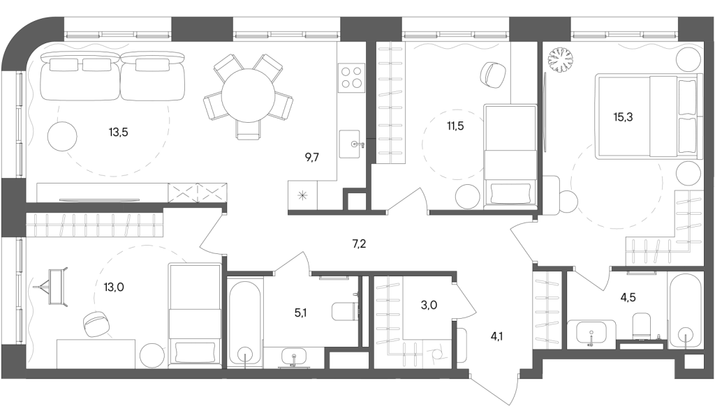 4 ккв (Евро) 86,9 м²