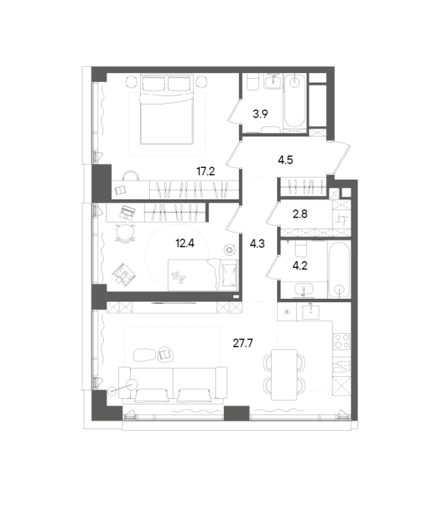 3 ккв (Евро) 77 м²
