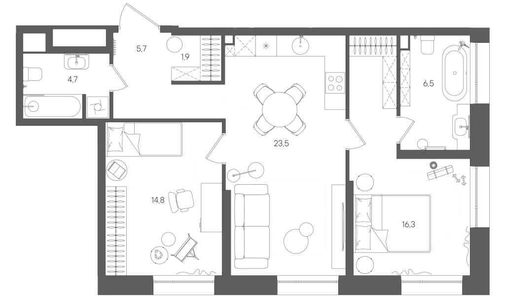 3 ккв (Евро) 73,4 м²