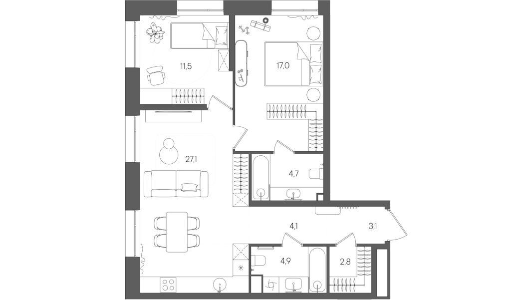 3 ккв (Евро) 75,2 м²
