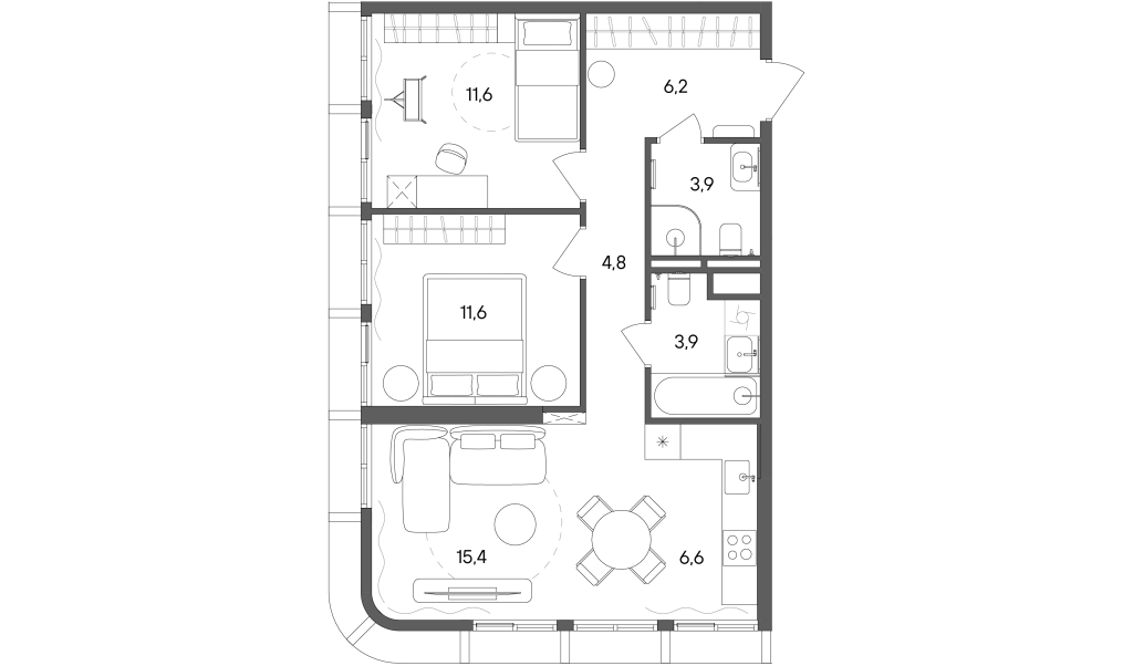 3 ккв (Евро) 64 м²