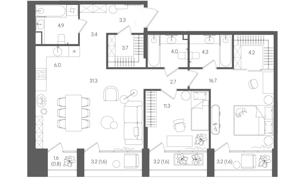 3 ккв (Евро) 95,4 м²