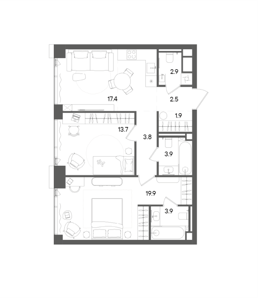 3 ккв (Евро) 69,9 м²