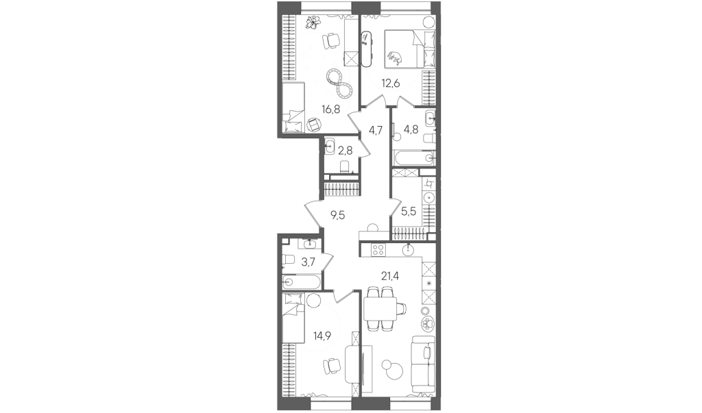 4 ккв (Евро) 96,7 м²